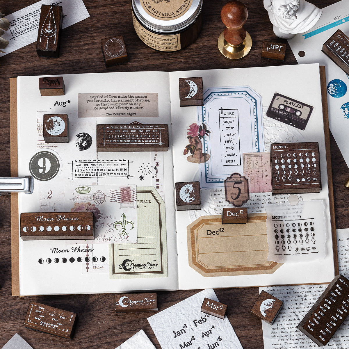 Set de 30 sellos para Journal con las fases de la Luna