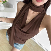 Blusa sin mangas con bufanda decorativa - Dressygt