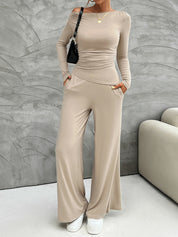 Set classy de blusa manga larga y pants flare - Dressygt