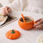 Taza de cerámica con tapa calabaza