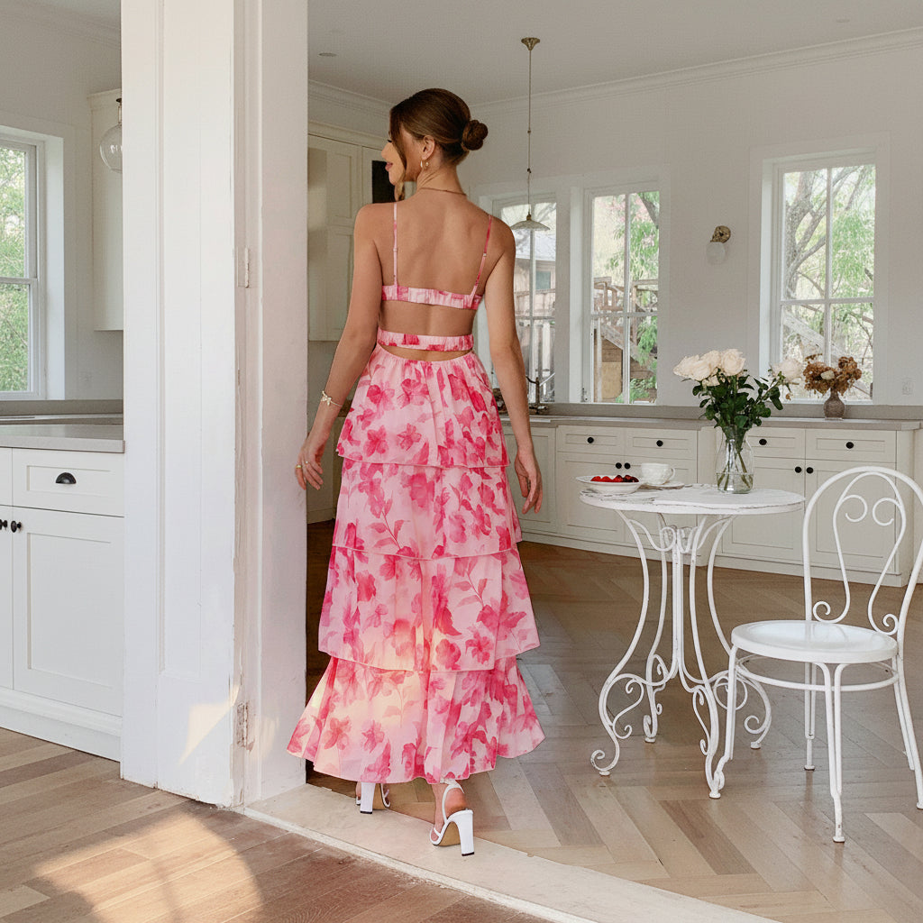 Vestido largo de tirantes con vuelos - Dressygt