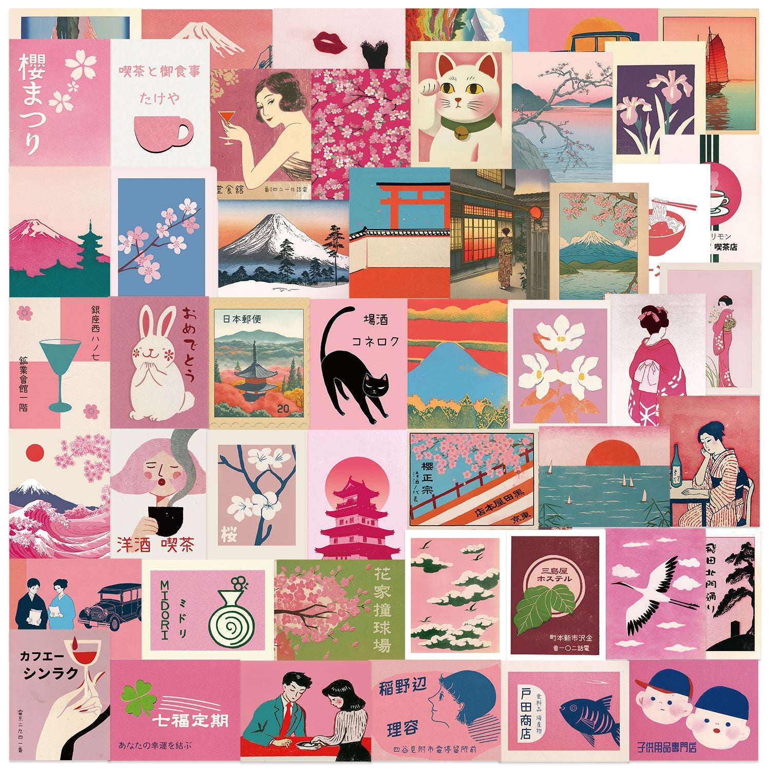 Set de 50 stickers estilo japonés vintage