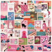 Set de 50 stickers estilo japonés vintage