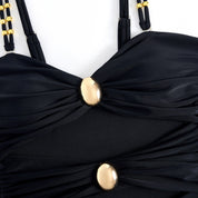 traje de baño con detalles dorados y falda larga - Dressygt