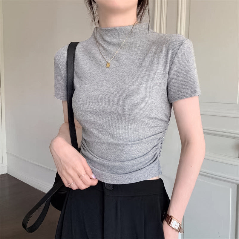 Blusa con cuello alto y mangas cortas - Dressygt