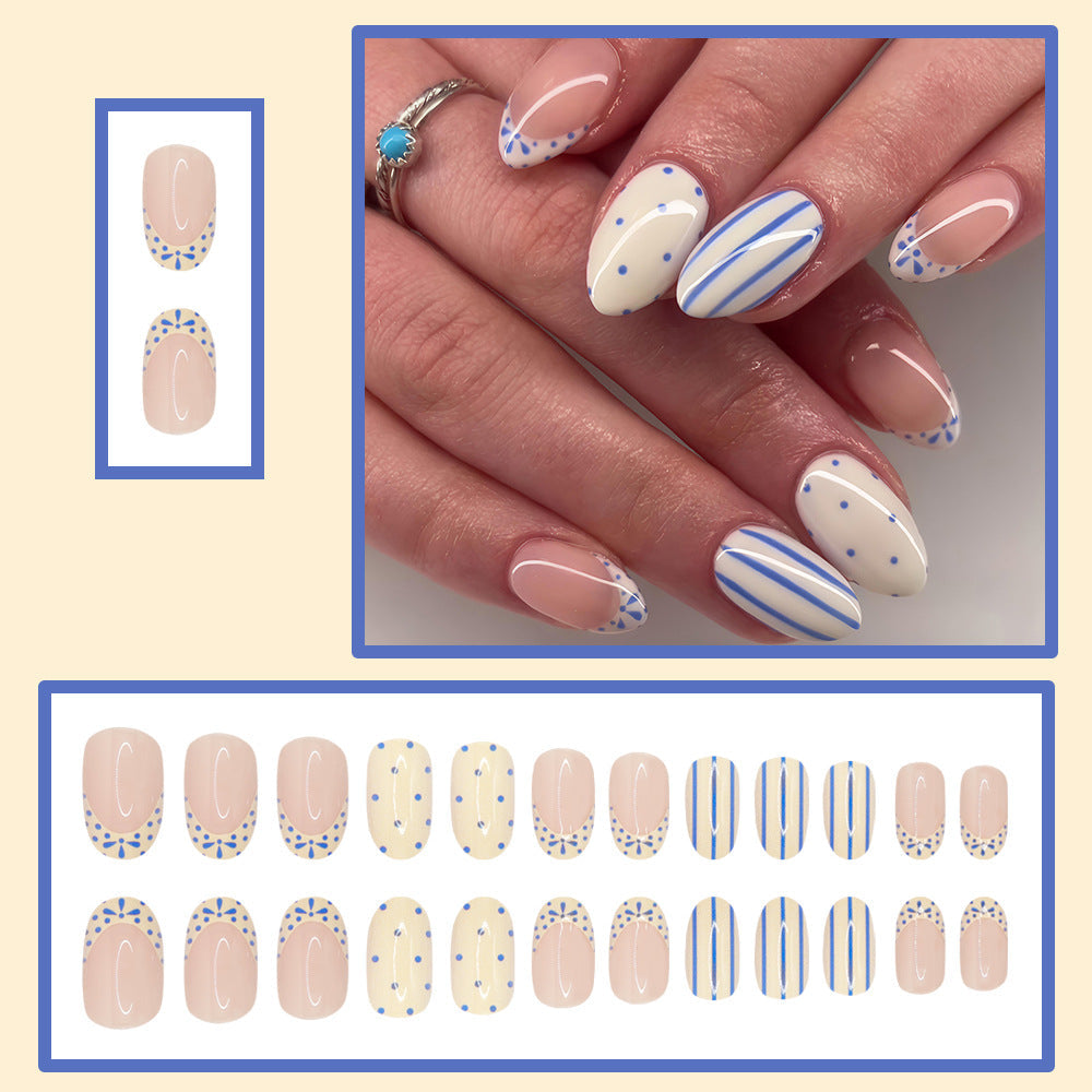 Set de uñas press on con diseño azul y nude - Dressygt