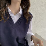 Chaleco tejido casual, cuello V