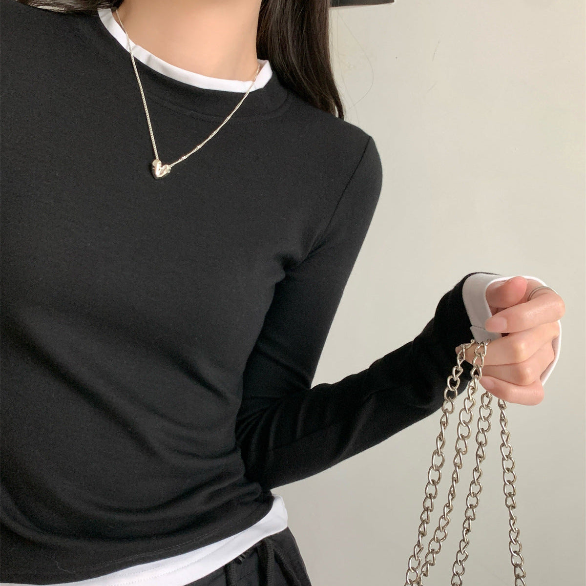 Blusa manga larga con orillas blancas - Dressygt