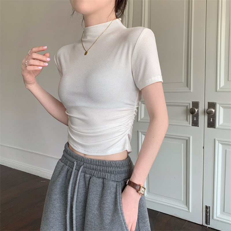 Blusa con cuello alto y mangas cortas - Dressygt