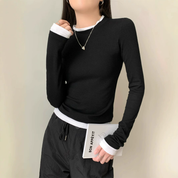 Blusa manga larga con orillas blancas - Dressygt