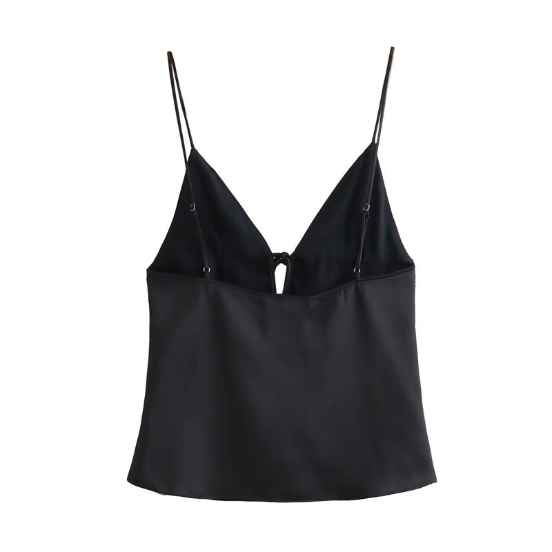 Blusa corta sin mangas escote con lazos