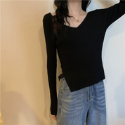 Blusa acanalada manga larga con cuello en V - Dressygt