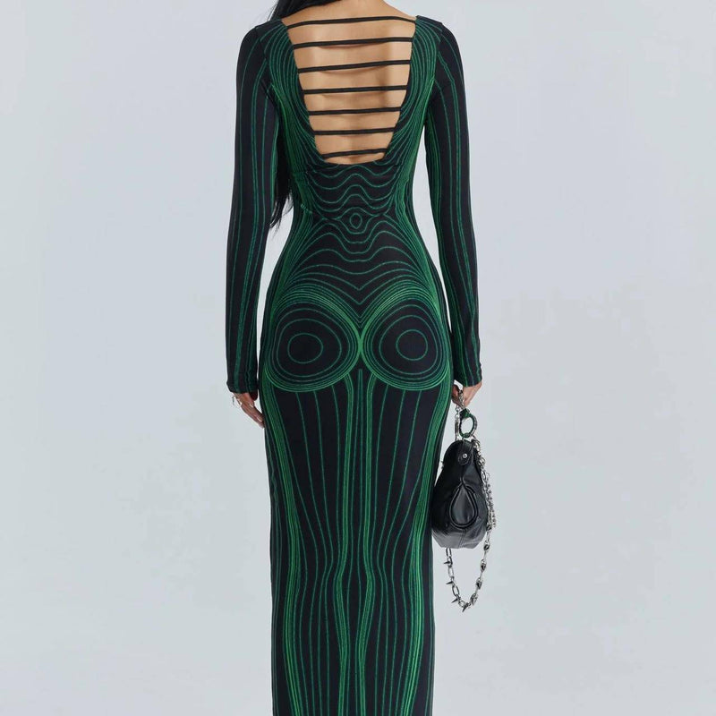 Vestido largo de manga larga stretch con silueta
