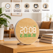 Reloj digital multifuncional con acabado tipo bambú