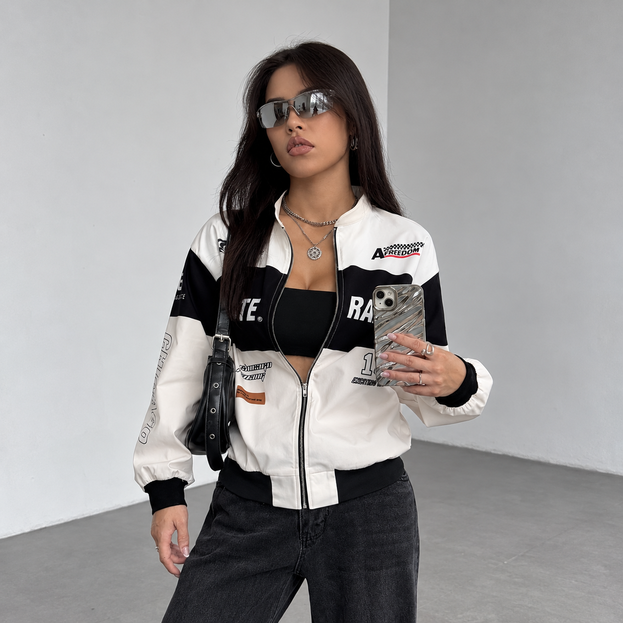Jacket blanco estilo racing