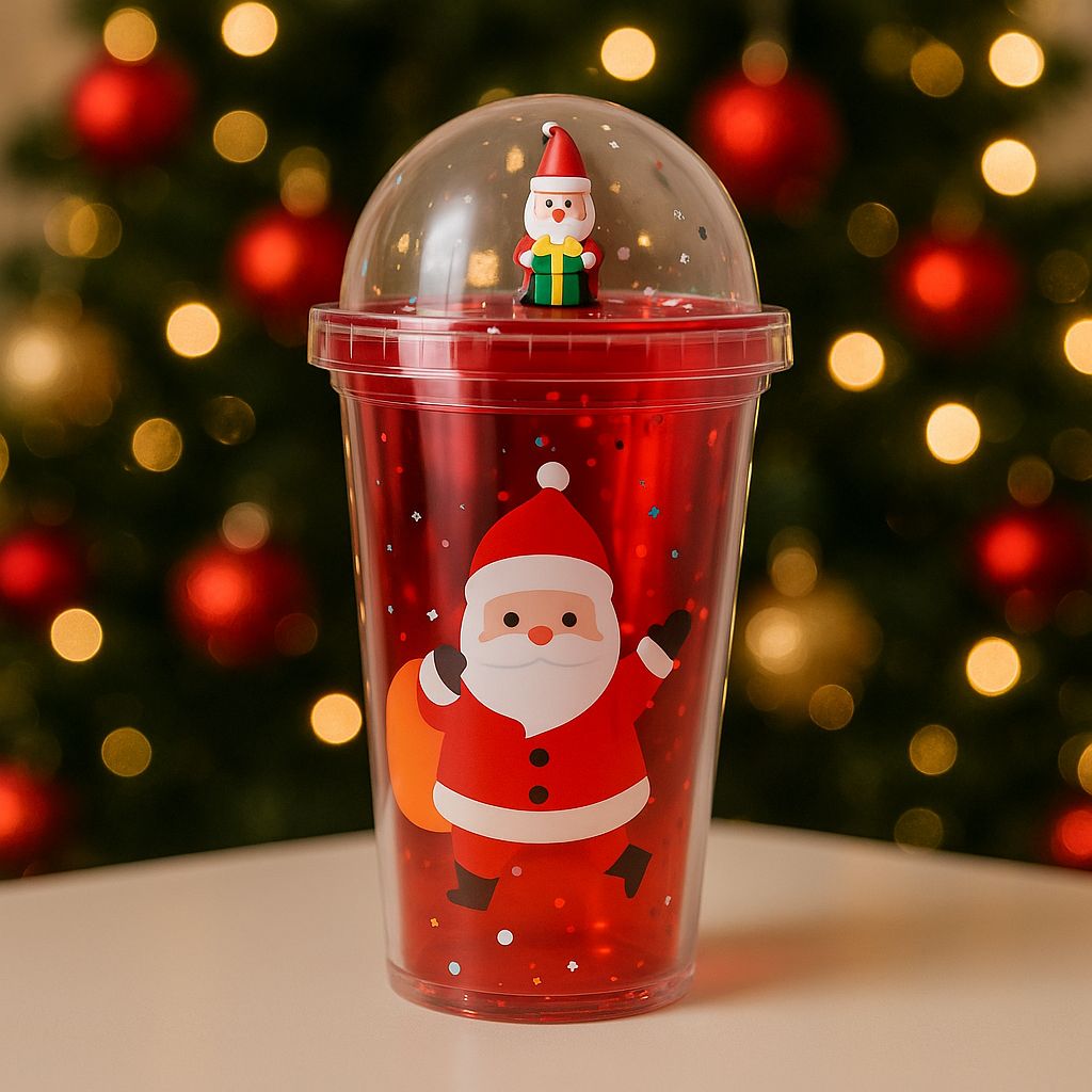 Vaso navideño con tapa de globo de nieve
