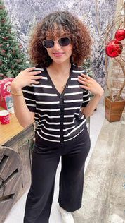 Conjunto de dos piezas con cárdigan manga corta