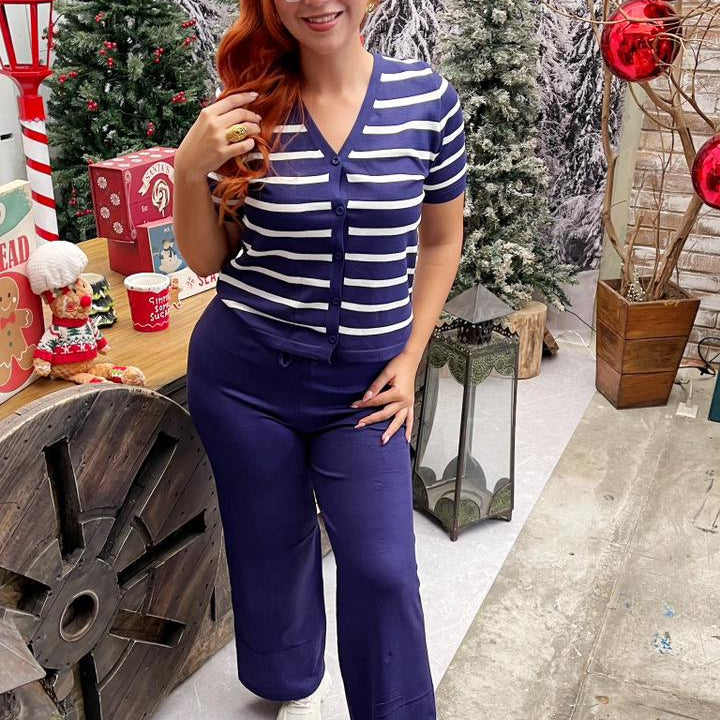 Conjunto de dos piezas con cárdigan manga corta