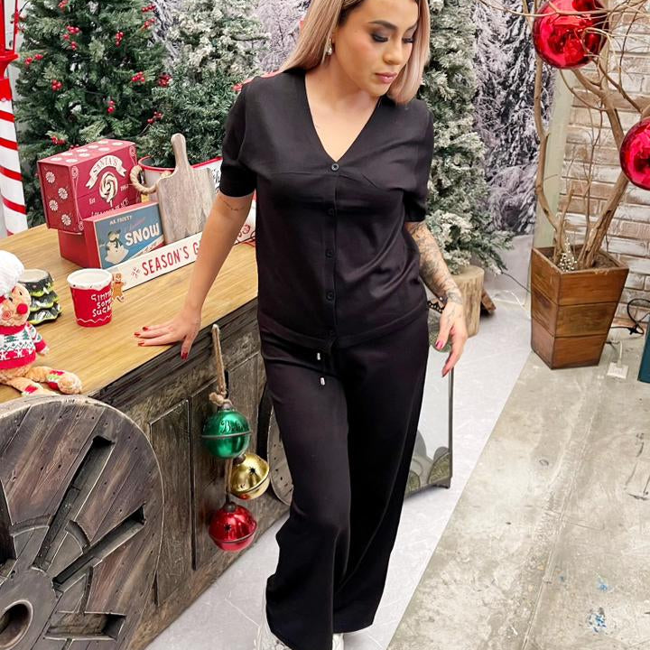 Conjunto de dos piezas con cárdigan manga corta