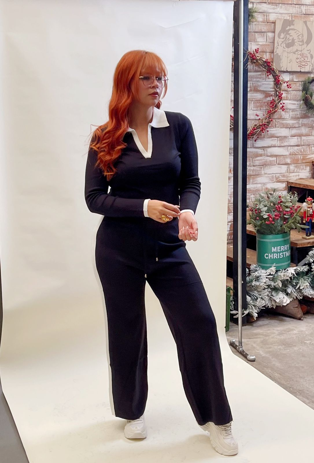 Conjunto de dos piezas cuello tipo polo manga larga