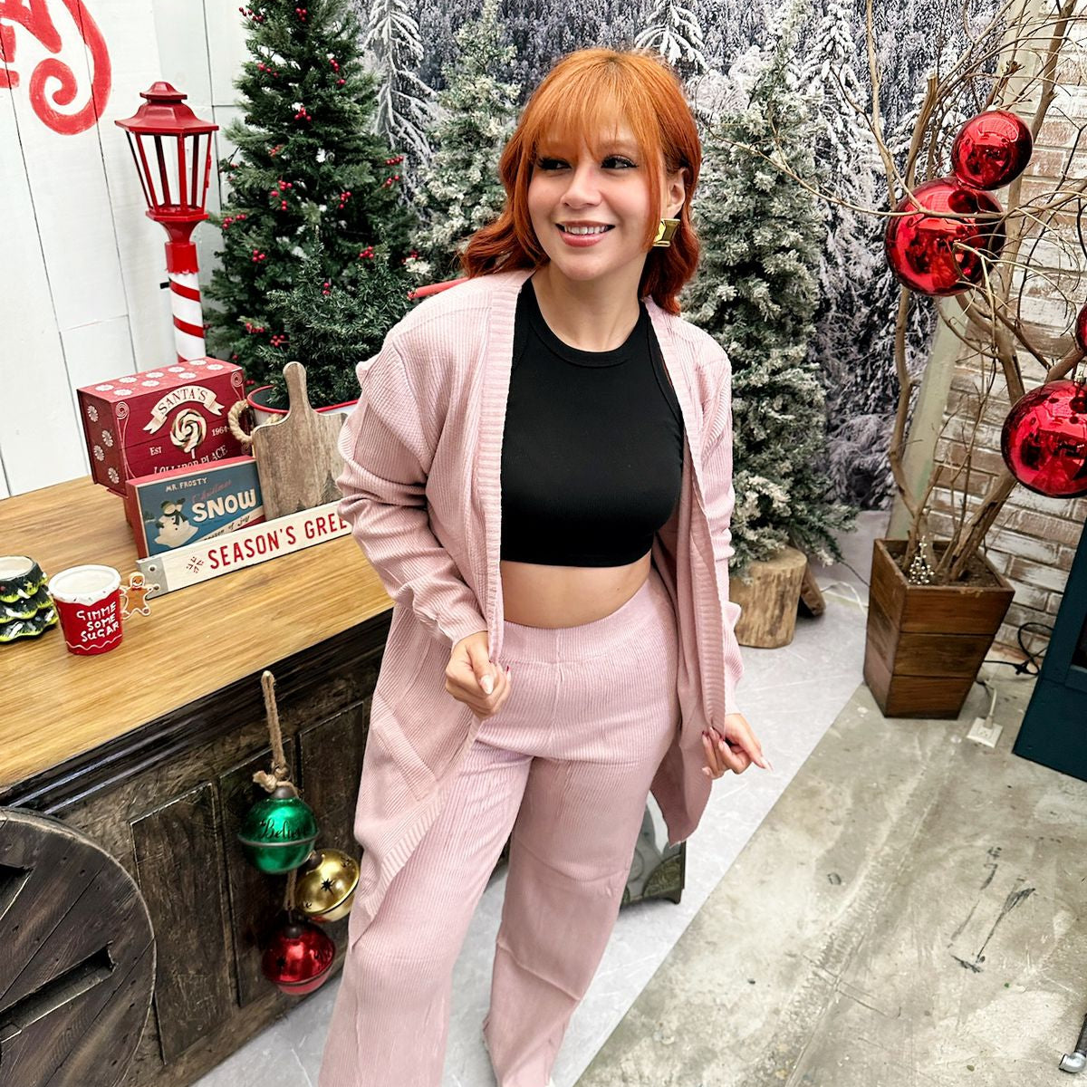 Conjunto de dos piezas con cárdigan largo y palazzo