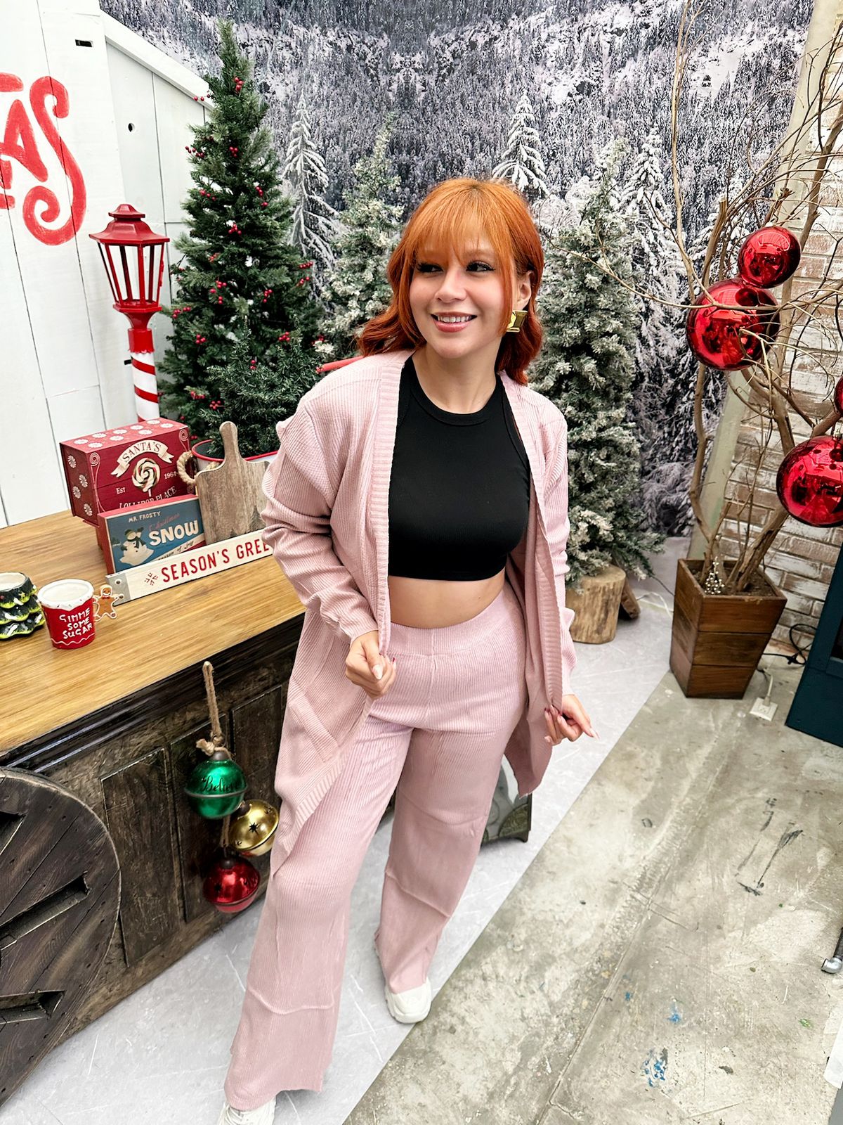 Conjunto de dos piezas con cárdigan largo y palazzo