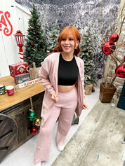 Conjunto de dos piezas con cárdigan largo y palazzo