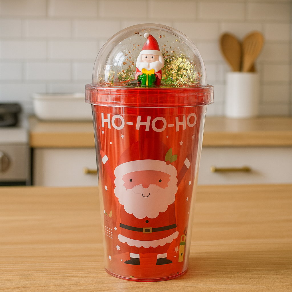 Vaso navideño con tapa de globo de nieve