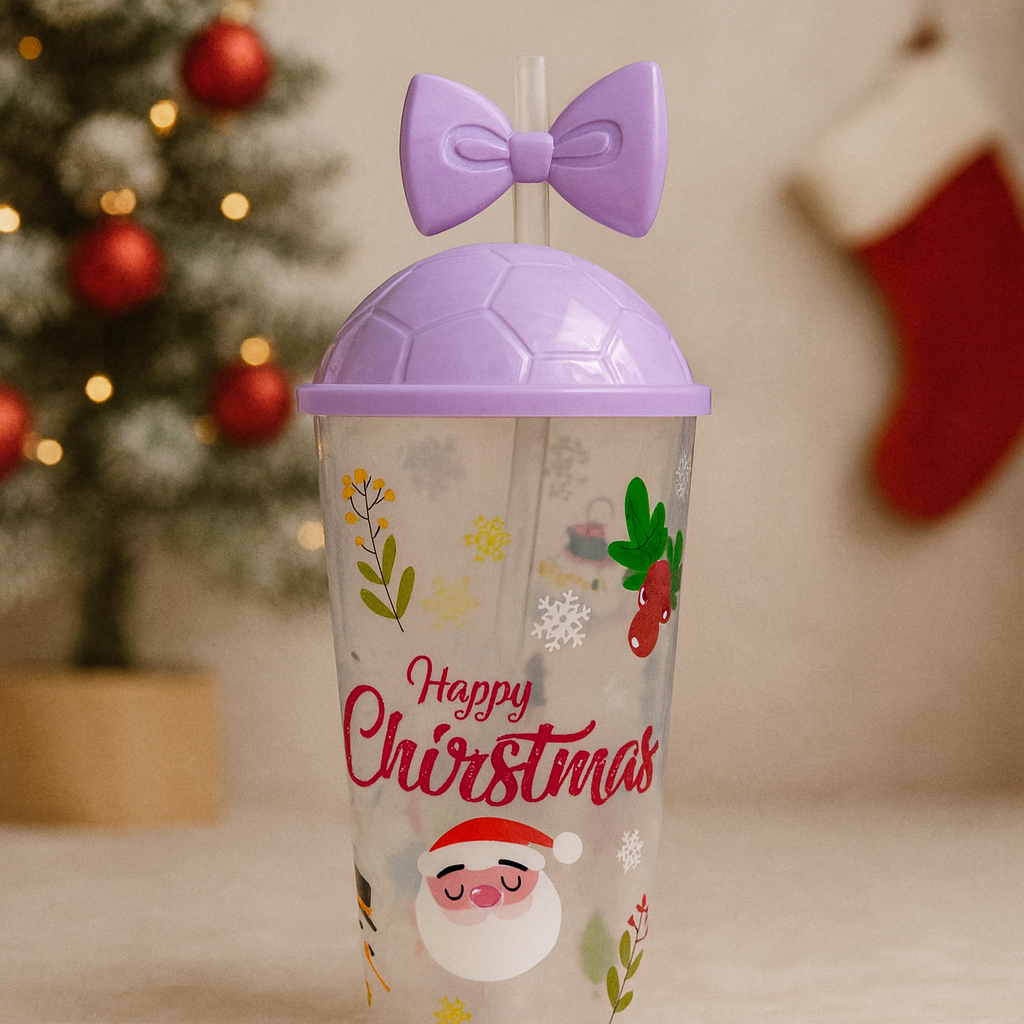 Vaso Navideño con Moño y Popote