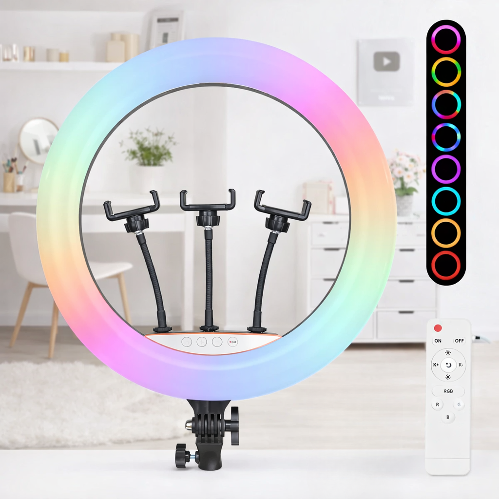 Aro de Luz LED RGB con 3 soportes para celular y trípode