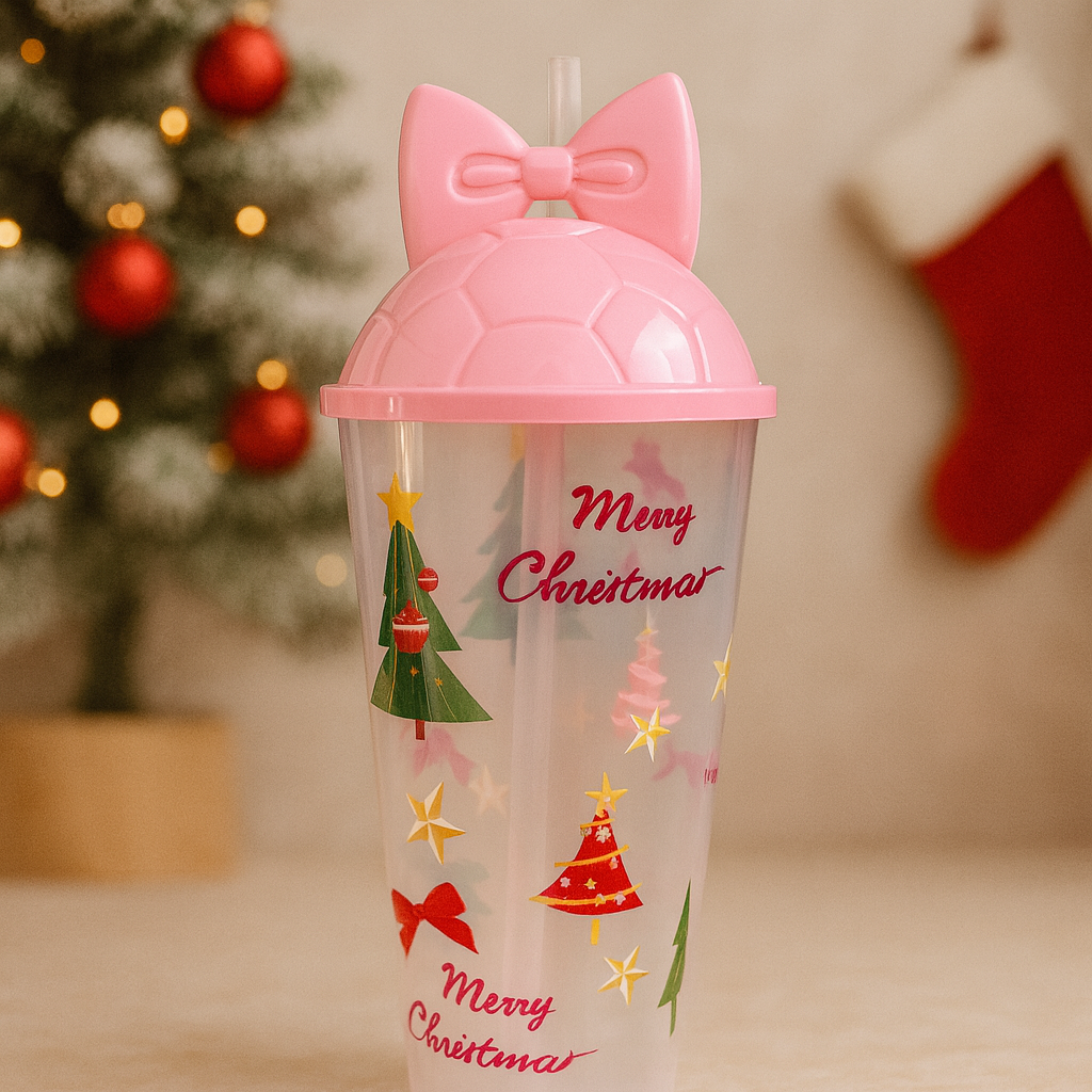Vaso Navideño con Moño y Popote