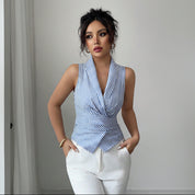 Blusa de rayas con listón en cintura - Dressygt