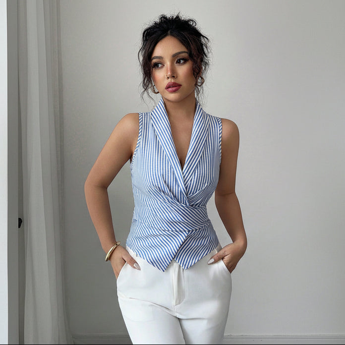 Blusa de rayas con listón en cintura - Dressygt