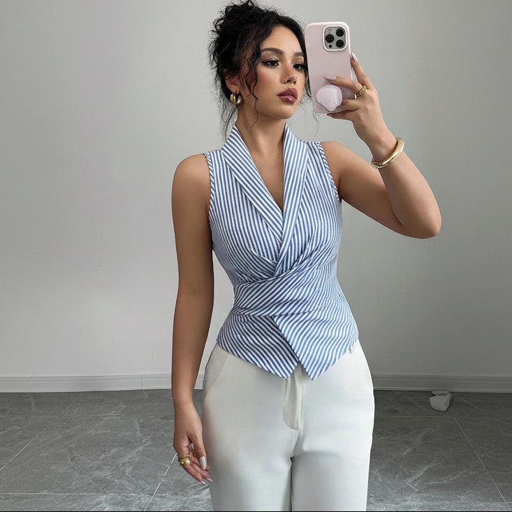 Blusa de rayas con listón en cintura - Dressygt