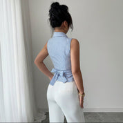 Blusa de rayas con listón en cintura - Dressygt