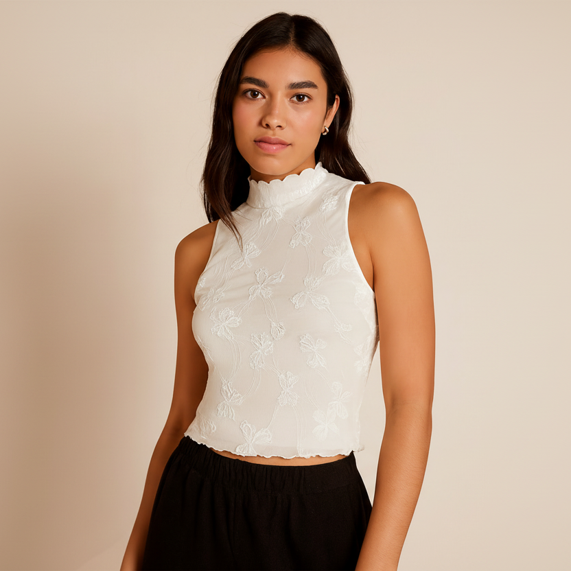 Top semi transparente con cuello alto - Dressygt