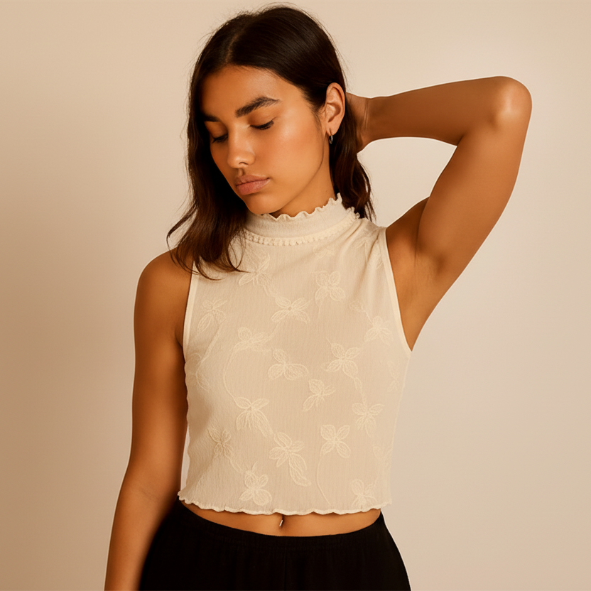 Top semi transparente con cuello alto - Dressygt