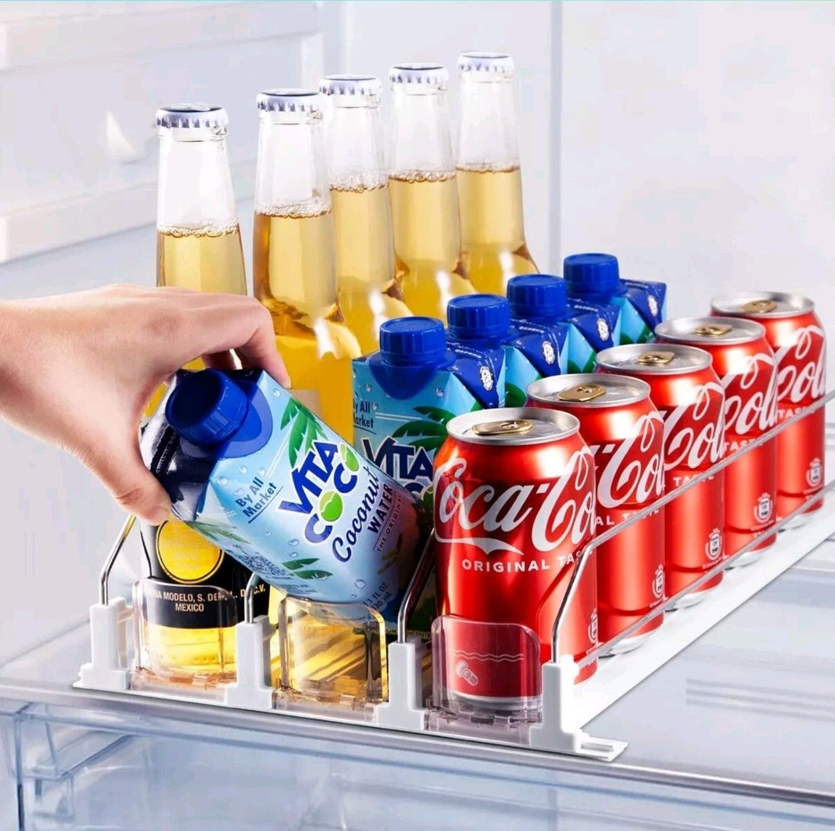 Organizador dispensador triple de bebidas para refrigerador